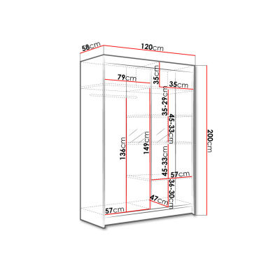 Posuvná šatníková skriňa 120 cm so zrkadlom a LED RGB osvetlením SAMANRE 2 - dub sonoma