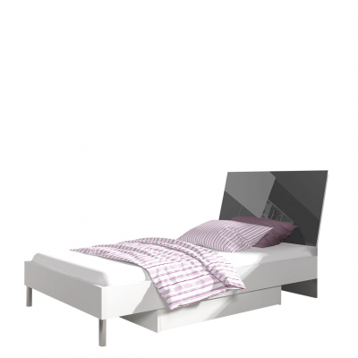 Detská posteľ s roštom 90x200 GORT 2 - biela / lesklá sivá