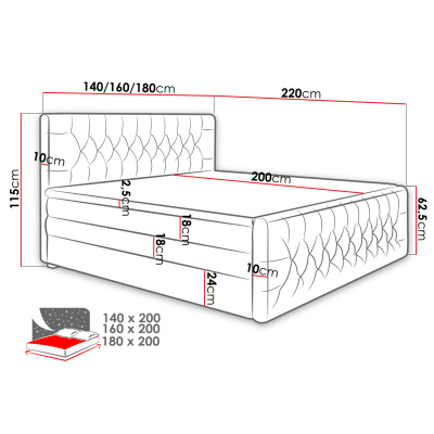 Boxspringová manželská posteľ s úložným priestorom 160x200 ENNIS - sivá + topper ZDARMA