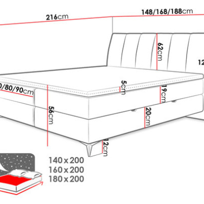 Kontinentálna manželská posteľ 140x200 TALLOW - béžová + topper ZDARMA