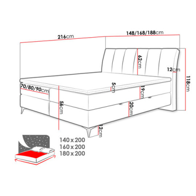 Kontinentálna manželská posteľ 160x200 TALLOW - béžová + topper ZDARMA