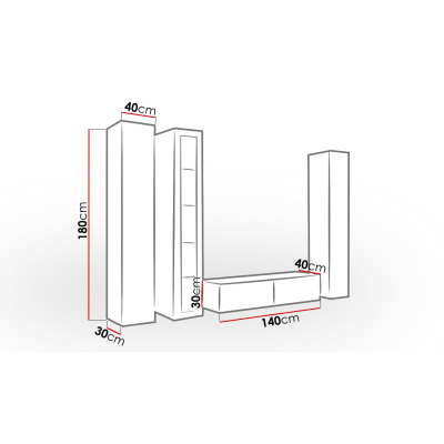 Obývacia stena s LED RGB osvetlením ASHTON 15 - čierna / lesklá čierna