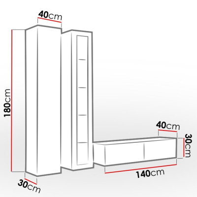 Obývacia stena s LED modrým osvetlením ASHTON 10 - biela / lesklá biela