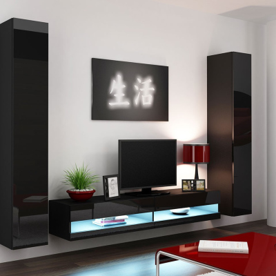Stena do obývacej izby ASHTON N4 - čierna / lesklá čierna