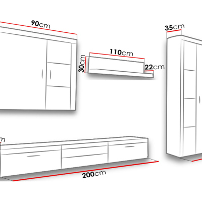 Obývacia stena s LED RGB osvetlením ITABUNA 3 - biela / lesklá čierna