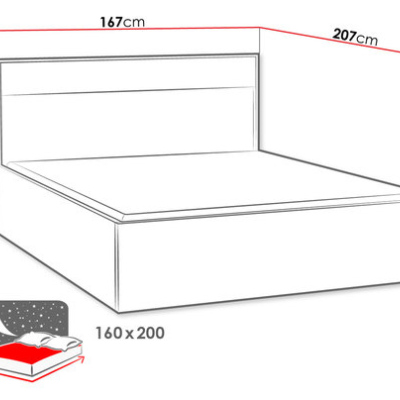 Manželská posteľ bez matraca s LED osvetlením 160x200 SUCRE - orech hikora