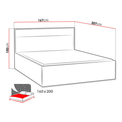 Manželská posteľ bez matraca s LED osvetlením 160x200 SUCRE - orech hikora