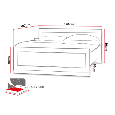Manželská posteľ 160x200 MERLO - dub lefkas