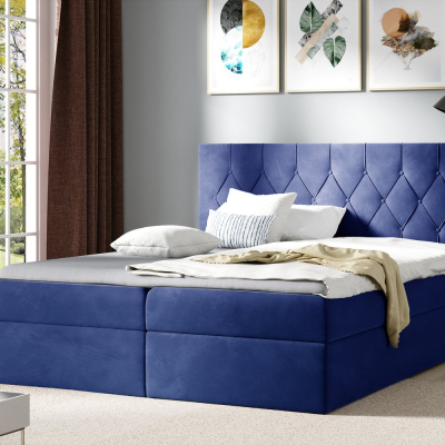 Posteľ boxspring TIBOR - 200x200, modrá + topper ZDARMA