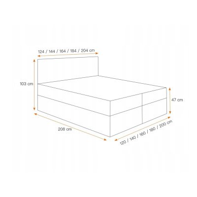 Posteľ boxspring TIBOR - 200x200, modrá + topper ZDARMA