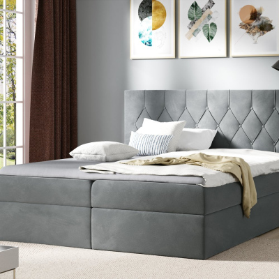 Posteľ boxspring TIBOR - 180x200, šedá + topper ZDARMA