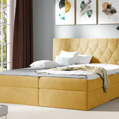 Posteľ boxspring TIBOR - 140x200, žltá + topper ZDARMA