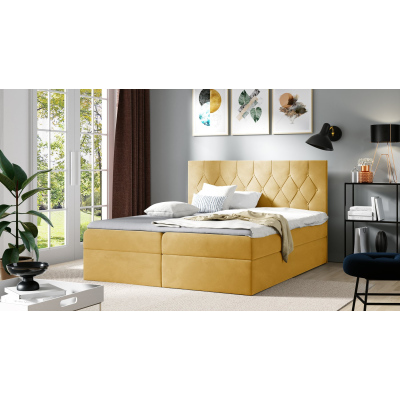 Posteľ boxspring TIBOR - 140x200, žltá + topper ZDARMA