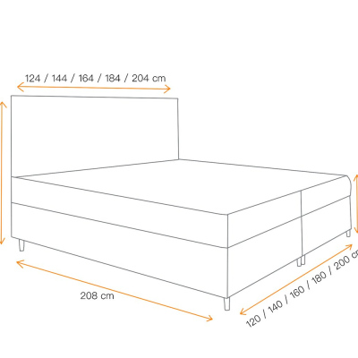 Boxspringová posteľ s úložným priestorom BRIGITA - 180x200, žltá + topper ZDARMA