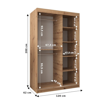 Šatníková skriňa ENNI - šírka 120 cm, dub artisan / biela