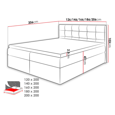 Boxspringová manželská posteľ 160x200 CLARA - svetlá šedá + topper ZDARMA