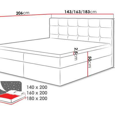 Kontinentálna manželská posteľ 180x200 CAROLA - čierna eko koža + topper ZDARMA