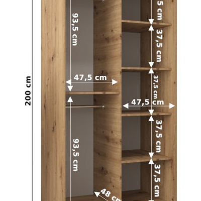 Šatníková skriňa ENNI - šírka 100 cm, čierna / dub artisan