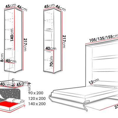 Sklápacia posteľ so skrinkami 90x200 CELENA 3 - biela