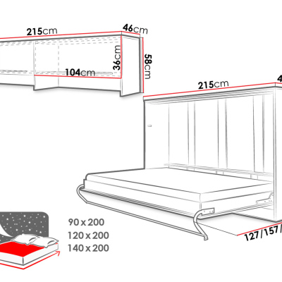 Horizontálna sklápacia manželská posteľ 140x200 CELENA 4 - biela