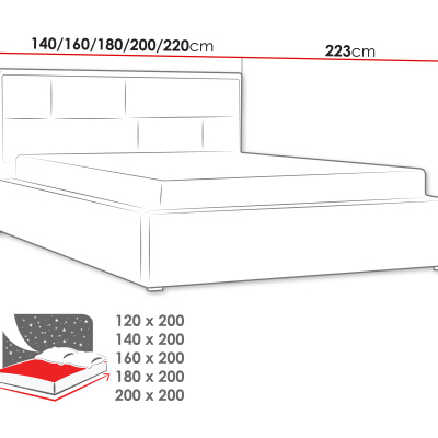 Manželská posteľ s roštom 180x200 IVENDORF 2 - čierna