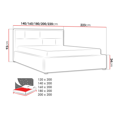 Manželská posteľ s úložným priestorom a roštom 140x200 IVENDORF 2 - tmavá modrá