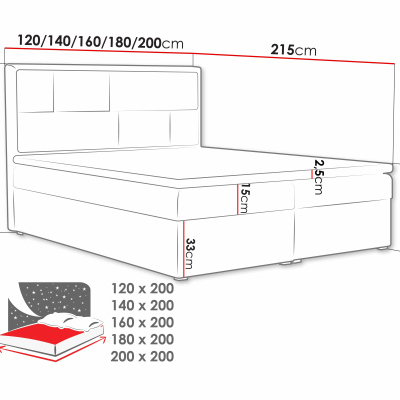 Boxspringová manželská posteľ s úložným priestorom 180x200 IVENDORF 1 - krémová + topper ZDARMA