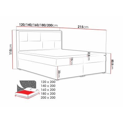 Boxspringová manželská posteľ s úložným priestorom 180x200 IVENDORF 1 - krémová + topper ZDARMA