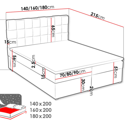 Kontinentálna manželská posteľ 180x200 WARNOW 1 - modrá + topper ZDARMA