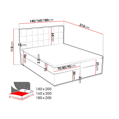 Kontinentálna manželská posteľ 140x200 WARNOW 1 - tmavá šedá + topper ZDARMA