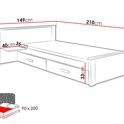 Detská posteľ s úložným priestorom 90x200 POLCH PLUS - biela / dub hľuzovka