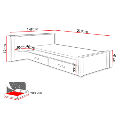 Detská posteľ s úložným priestorom 90x200 POLCH PLUS - biela / dub hľuzovka