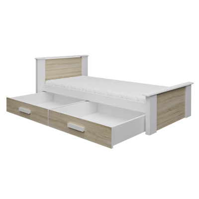 Detská posteľ s úložným priestorom 90x200 POLCH - biela / dub hľuzovka