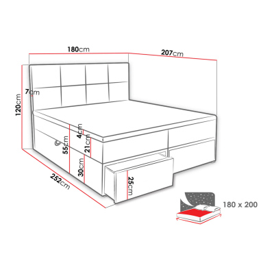 Manželská boxpringová posteľ 180x200 LUGAU - čierna ekokoža