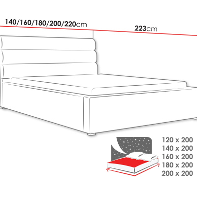 Manželská posteľ s úložným priestorom a roštom 140x200 BORZOW - šedá 1