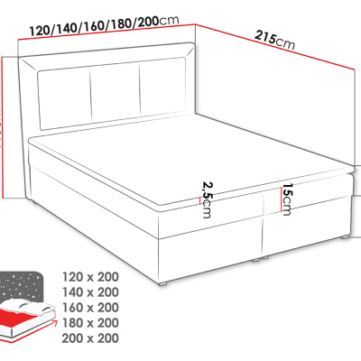 Manželská kontinentálna posteľ 160x200 GOSTORF 1 - čierna + topper ZDARMA