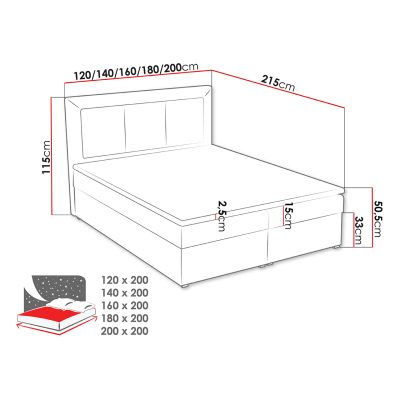 Manželská kontinentálna posteľ 160x200 GOSTORF 1 - čierna + topper ZDARMA