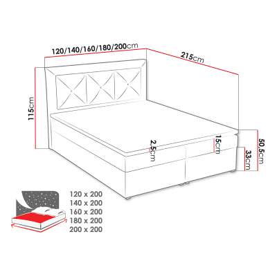 Manželská kontinentálna posteľ 160x200 GOSTORF 2 - krémová + topper ZDARMA