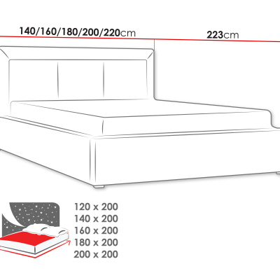 Manželská posteľ s úložným priestorom a roštom 200x200 GOSTORF 3 - svetlá šedá