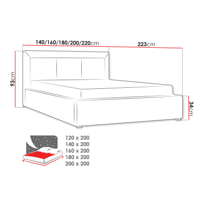 Manželská posteľ s úložným priestorom a roštom 180x200 GOSTORF 3 - svetlá modrá