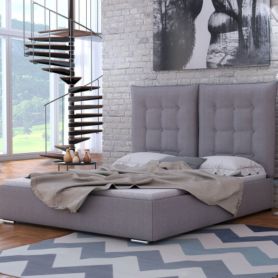 Čalúnená posteľ s vysokým čelom a úložným priestorom 160x200 DASSOW - šedá