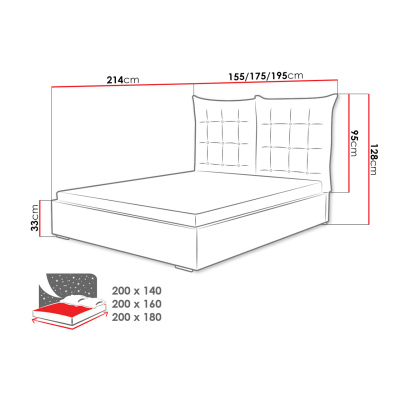 Čalúnená posteľ s vysokým čelom a úložným priestorom 180x200 DASSOW - šedá