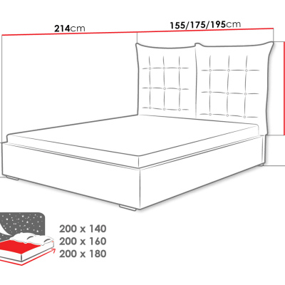 Čalúnená posteľ s vysokým čelom a úložným priestorom 160x200 DASSOW - šedá