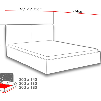 Čalúnená manželská posteľ s úložným priestorom 180x200 WILSTER - šedá / modrá