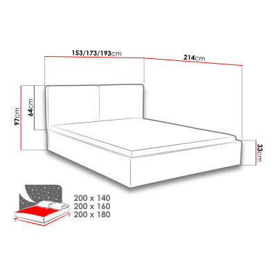 Čalúnená manželská posteľ s úložným priestorom 180x200 WILSTER - hnedá