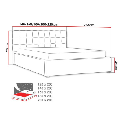 Manželská posteľ s úložným priestorom a roštom 140x200 WARNOW 2 - svetlá modrá