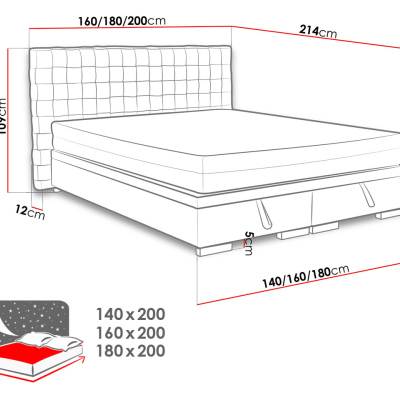 Čalúnená manželská posteľ s úložným priestorom 180x200 MARNE 2 - šedá