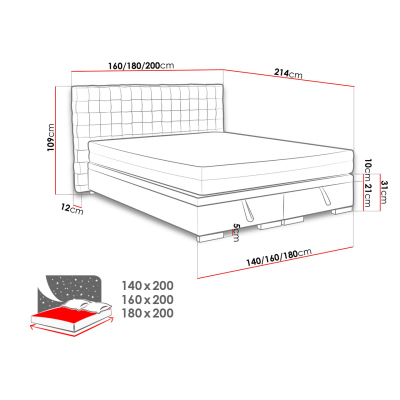 Čalúnená manželská posteľ s úložným priestorom 180x200 MARNE 2 - šedá