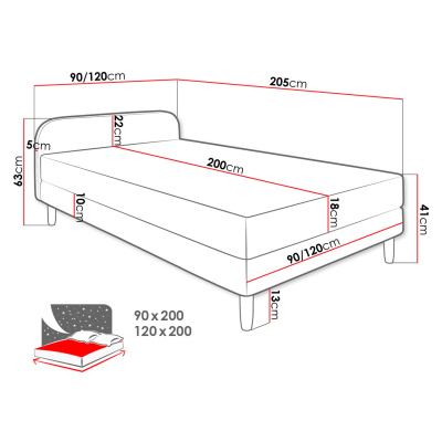 Jednolôžková čalúnená posteľ s čelom 120x200 PELLO 2 - béžová