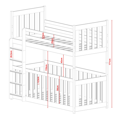 Poschodová posteľ so zábranami DANIKA - 90x200, borovica